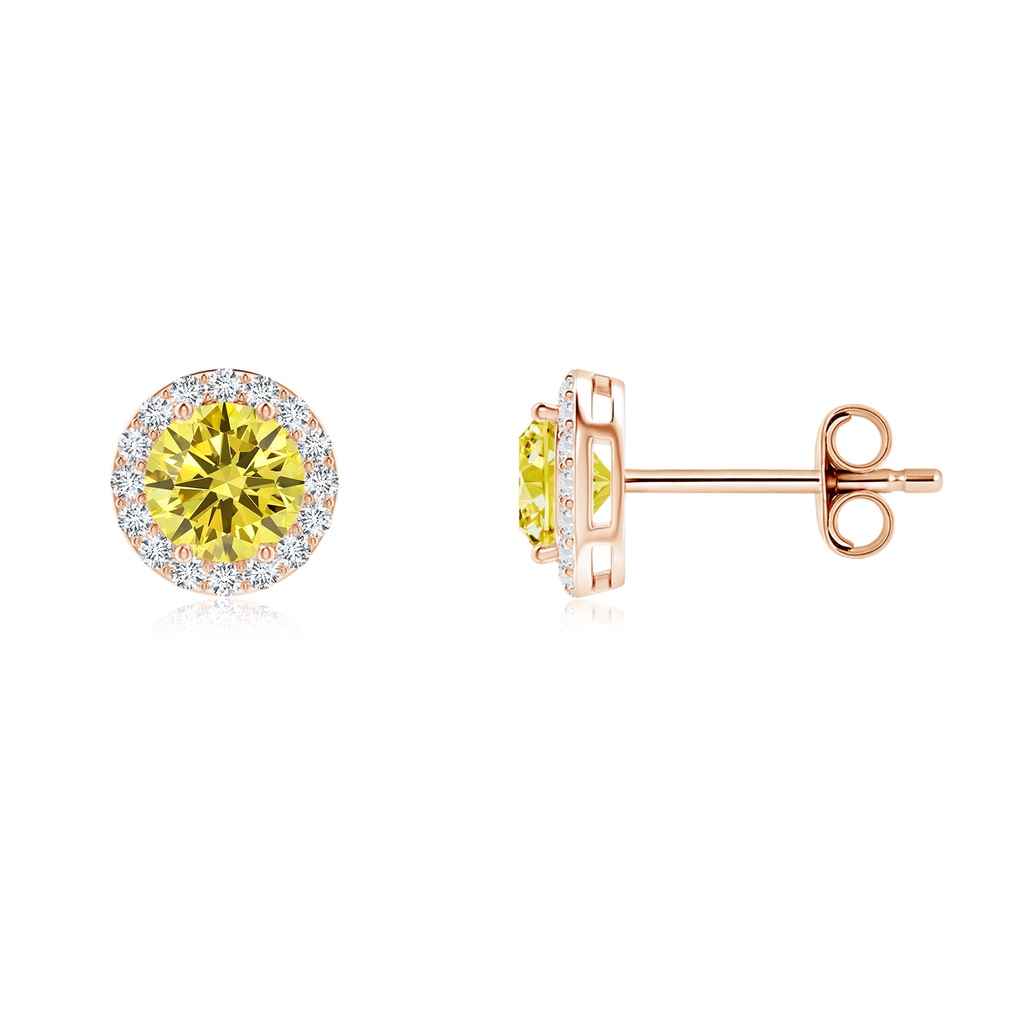 4.7mm Labgrown Vintage-Inspired Round Lab-Grown Fancy Intense Yellow Diamond Halo Stud Earrings in Rose Gold