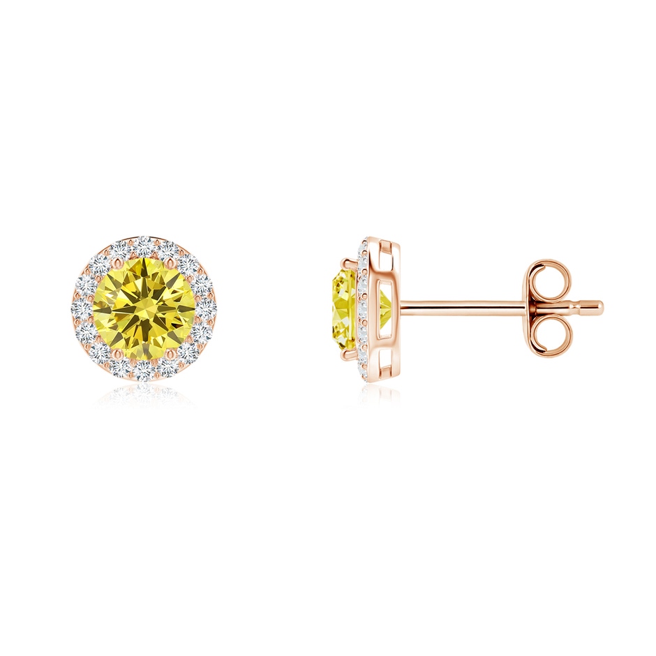 4.7mm Labgrown Vintage-Inspired Round Lab-Grown Fancy Intense Yellow Diamond Halo Stud Earrings in Rose Gold 