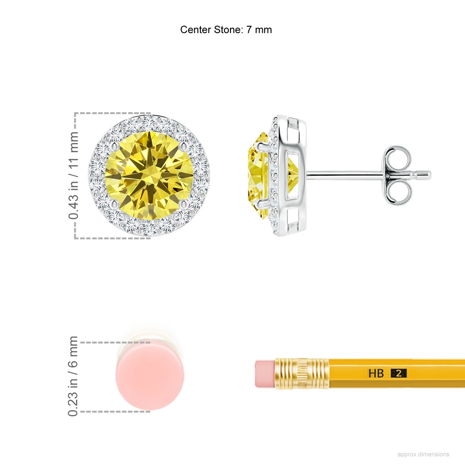 7mm Labgrown Vintage-Inspired Round Lab-Grown Fancy Intense Yellow Diamond Halo Stud Earrings in P950 Platinum ruler
