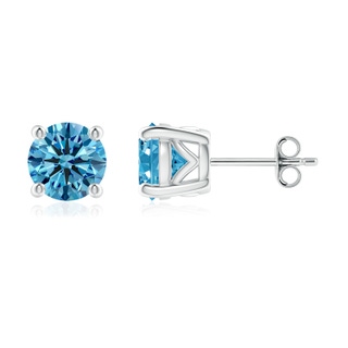 6.4mm Labgrown Vintage Style Round Lab-Grown Fancy Intense Blue Diamond Solitaire Stud Earrings in P950 Platinum