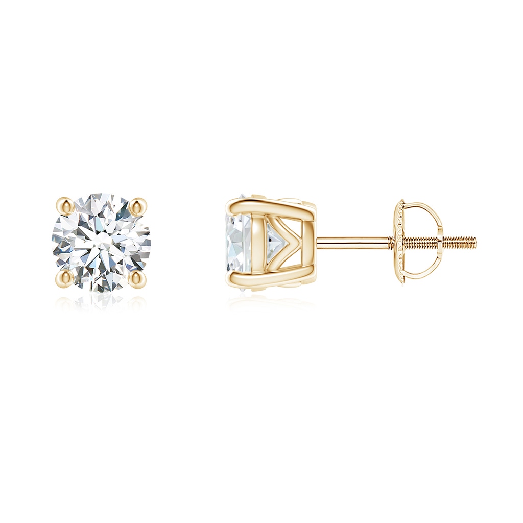 5.1mm FGVS Lab-Grown Vintage Style Round Diamond Solitaire Stud Earrings in Yellow Gold