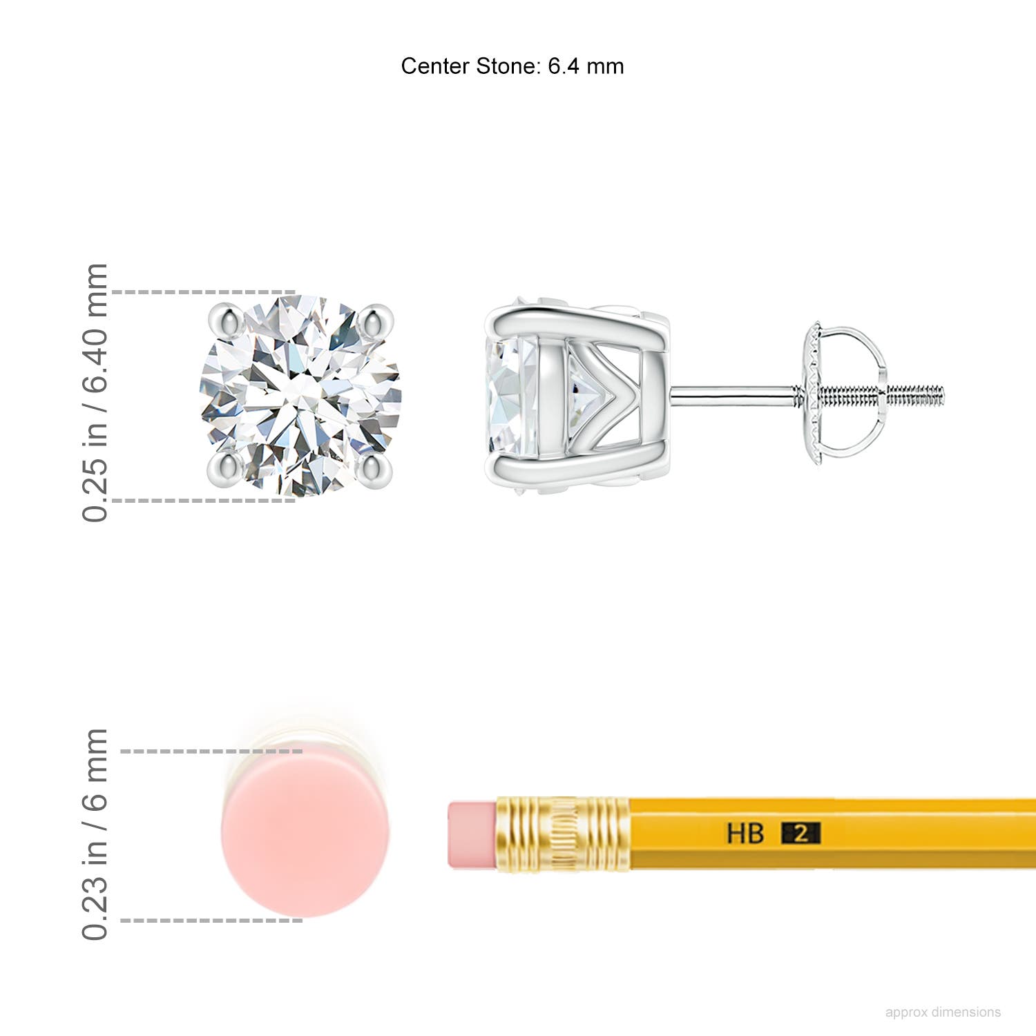 6.4mm FGVS Lab-Grown Vintage Style Round Diamond Solitaire Stud Earrings in 18CT White Gold - ruler