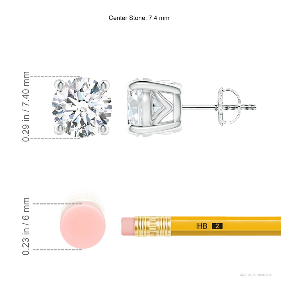 7.4mm FGVS Lab-Grown Vintage Style Round Diamond Solitaire Stud Earrings in White Gold ruler