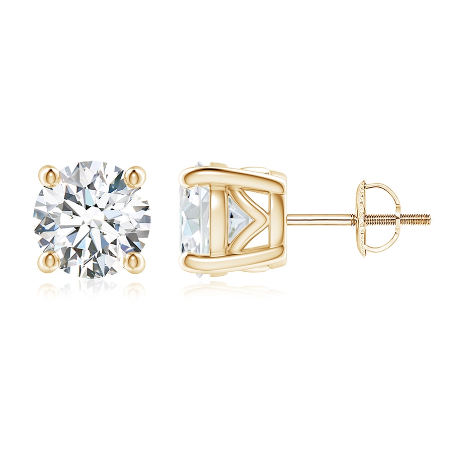 7.4mm FGVS Lab-Grown Vintage Style Round Diamond Solitaire Stud Earrings in Yellow Gold 