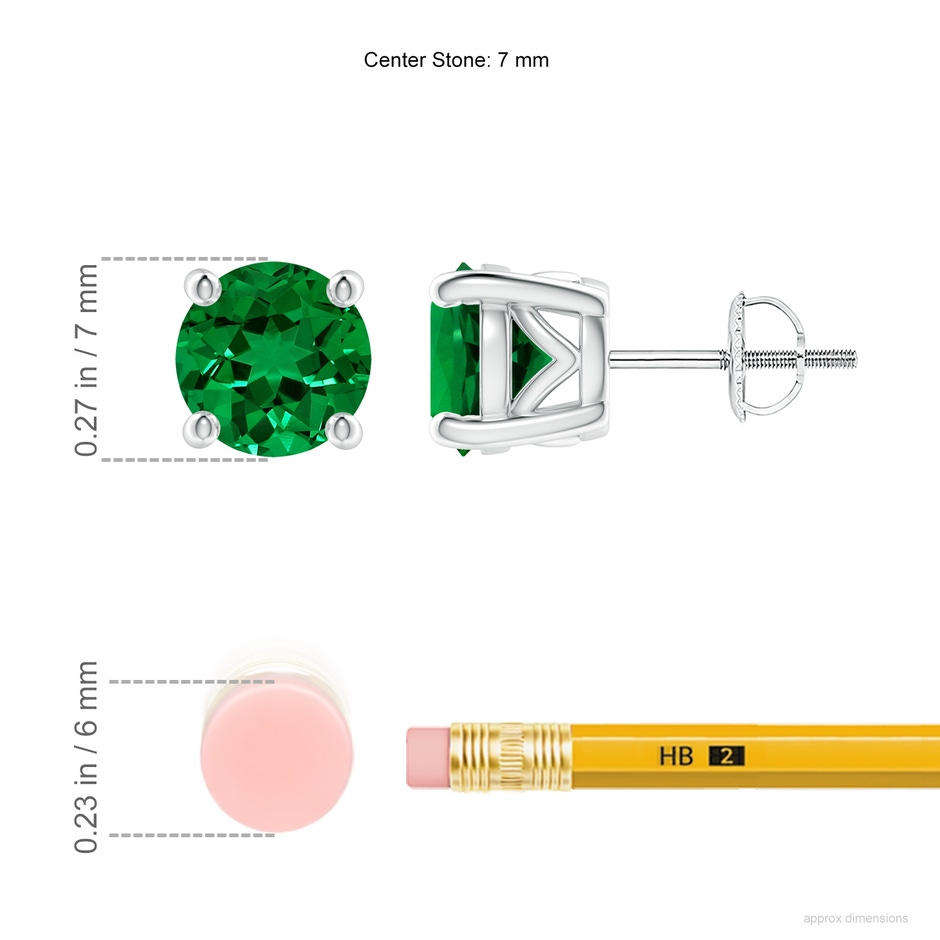 7mm Labgrown Lab-Grown Vintage Style Round Emerald Solitaire Stud Earrings in P950 Platinum ruler
