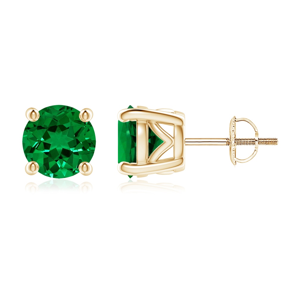 7mm Labgrown Lab-Grown Vintage Style Round Emerald Solitaire Stud Earrings in Yellow Gold