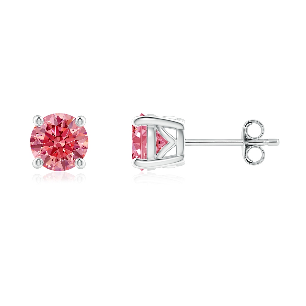 5.1mm Labgrown Vintage Style Round Lab-Grown Fancy Intense Pink Diamond Solitaire Stud Earrings in P950 Platinum