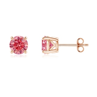 5.1mm Labgrown Vintage Style Round Lab-Grown Fancy Intense Pink Diamond Solitaire Stud Earrings in Rose Gold