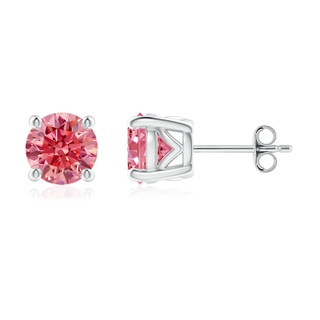 6.4mm Labgrown Vintage Style Round Lab-Grown Fancy Intense Pink Diamond Solitaire Stud Earrings in P950 Platinum