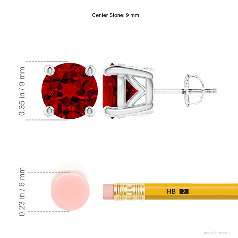 9mm Labgrown Lab-Grown Vintage Style Round Ruby Solitaire Stud Earrings in P950 Platinum ruler