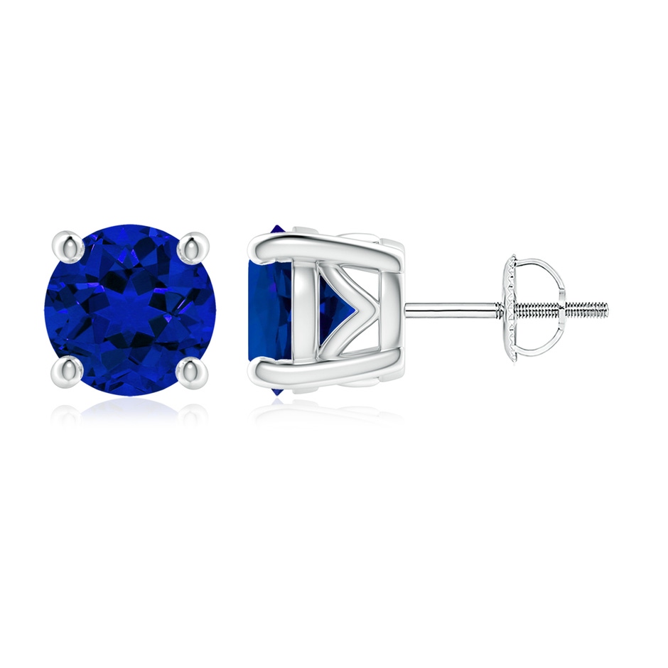 8mm Labgrown Lab-Grown Vintage Style Round Blue Sapphire Solitaire Stud Earrings in White Gold 