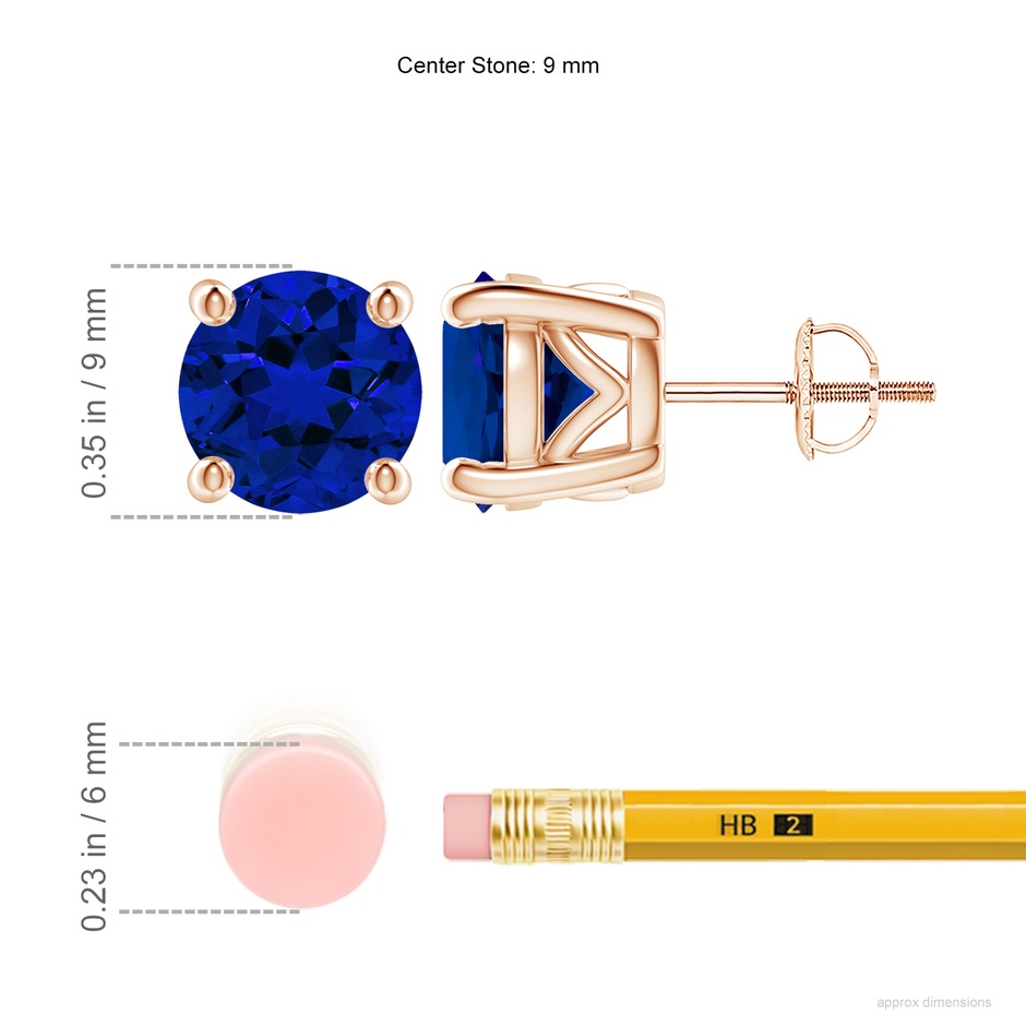 9mm Labgrown Lab-Grown Vintage Style Round Blue Sapphire Solitaire Stud Earrings in Rose Gold ruler