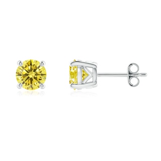 5.1mm Labgrown Vintage Style Round Lab-Grown Fancy Intense Yellow Diamond Solitaire Stud Earrings in P950 Platinum