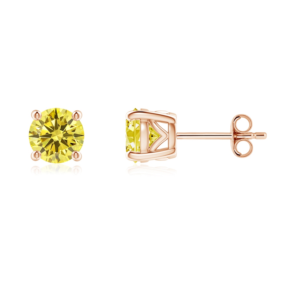 5.1mm Labgrown Vintage Style Round Lab-Grown Fancy Intense Yellow Diamond Solitaire Stud Earrings in Rose Gold