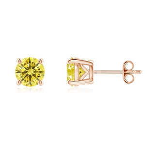 5.1mm Labgrown Vintage Style Round Lab-Grown Fancy Intense Yellow Diamond Solitaire Stud Earrings in Rose Gold