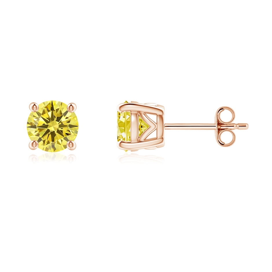 5.1mm Labgrown Vintage Style Round Lab-Grown Fancy Intense Yellow Diamond Solitaire Stud Earrings in Rose Gold 