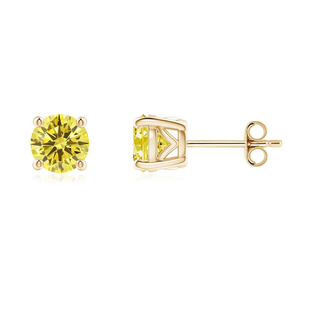 5.1mm Labgrown Vintage Style Round Lab-Grown Fancy Intense Yellow Diamond Solitaire Stud Earrings in Yellow Gold