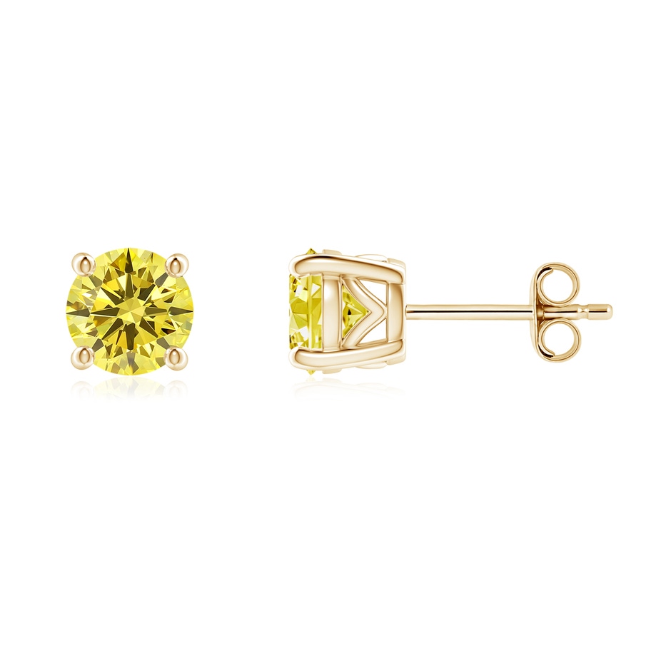 5.1mm Labgrown Vintage Style Round Lab-Grown Fancy Intense Yellow Diamond Solitaire Stud Earrings in Yellow Gold 