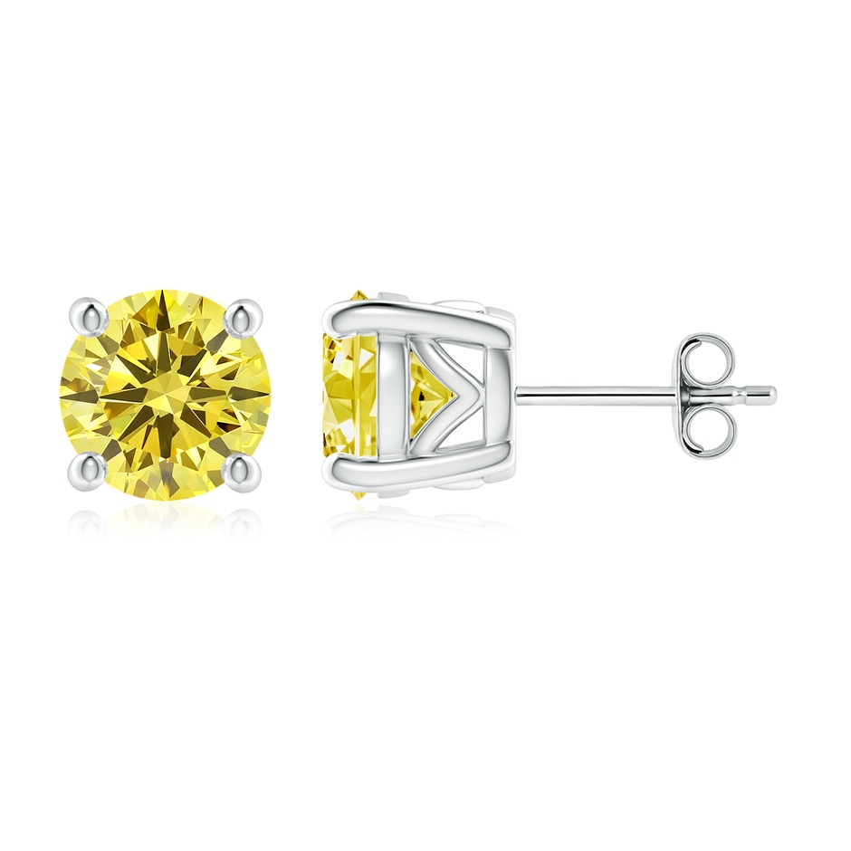7.4mm Labgrown Vintage Style Round Lab-Grown Fancy Intense Yellow Diamond Solitaire Stud Earrings in White Gold 
