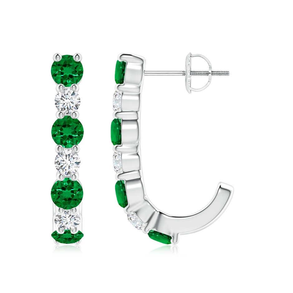 3.5mm Labgrown Lab-Grown Emerald and Diamond J-Hoop Earrings in White Gold 