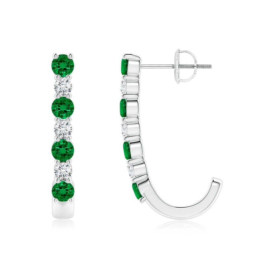 3mm Labgrown Lab-Grown Emerald and Diamond J-Hoop Earrings in P950 Platinum 
