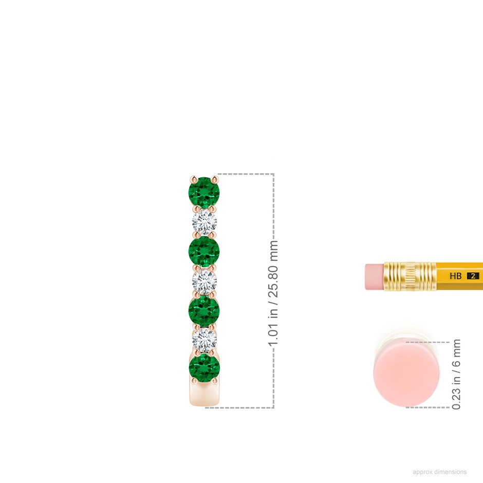 3mm Labgrown Lab-Grown Emerald and Diamond J-Hoop Earrings in Rose Gold ruler