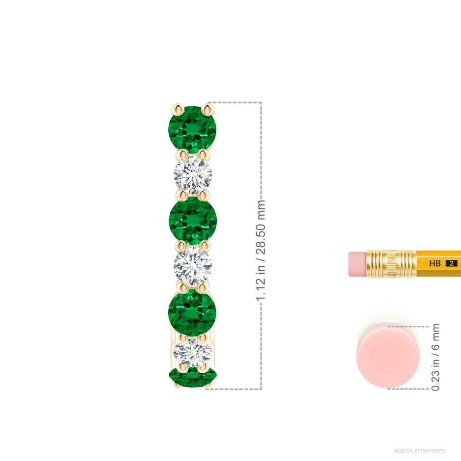 4mm Labgrown Lab-Grown Emerald and Diamond J-Hoop Earrings in Yellow Gold ruler