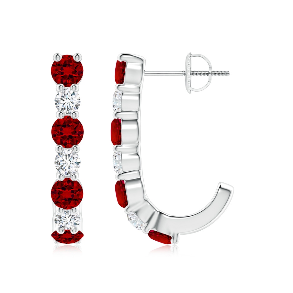 3.5mm Labgrown Lab-Grown Ruby and Diamond J-Hoop Earrings in P950 Platinum 