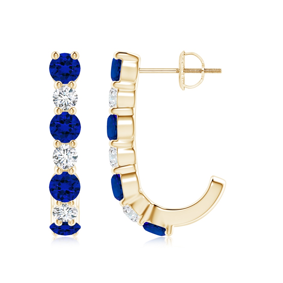 3.5mm Labgrown Lab-Grown Blue Sapphire and Diamond J-Hoop Earrings in Yellow Gold 