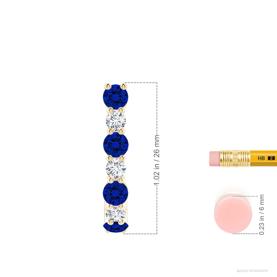 3.5mm Labgrown Lab-Grown Blue Sapphire and Diamond J-Hoop Earrings in Yellow Gold ruler