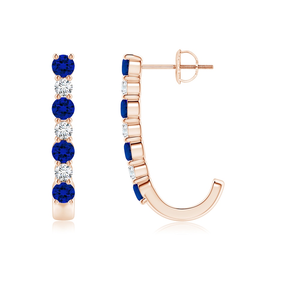 3mm Labgrown Lab-Grown Blue Sapphire and Diamond J-Hoop Earrings in Rose Gold 
