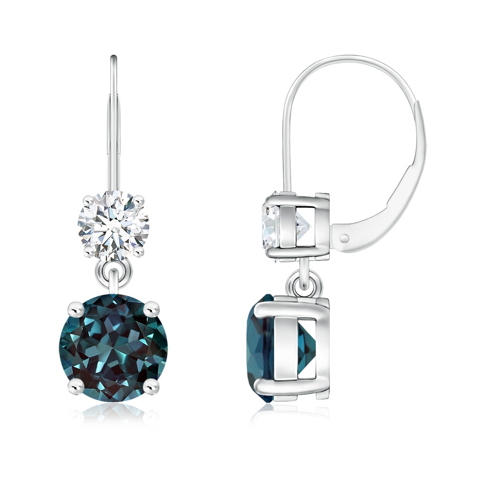 6mm Labgrown Round Lab-Grown Alexandrite Leverback Dangle Earrings with Diamond in White Gold 
