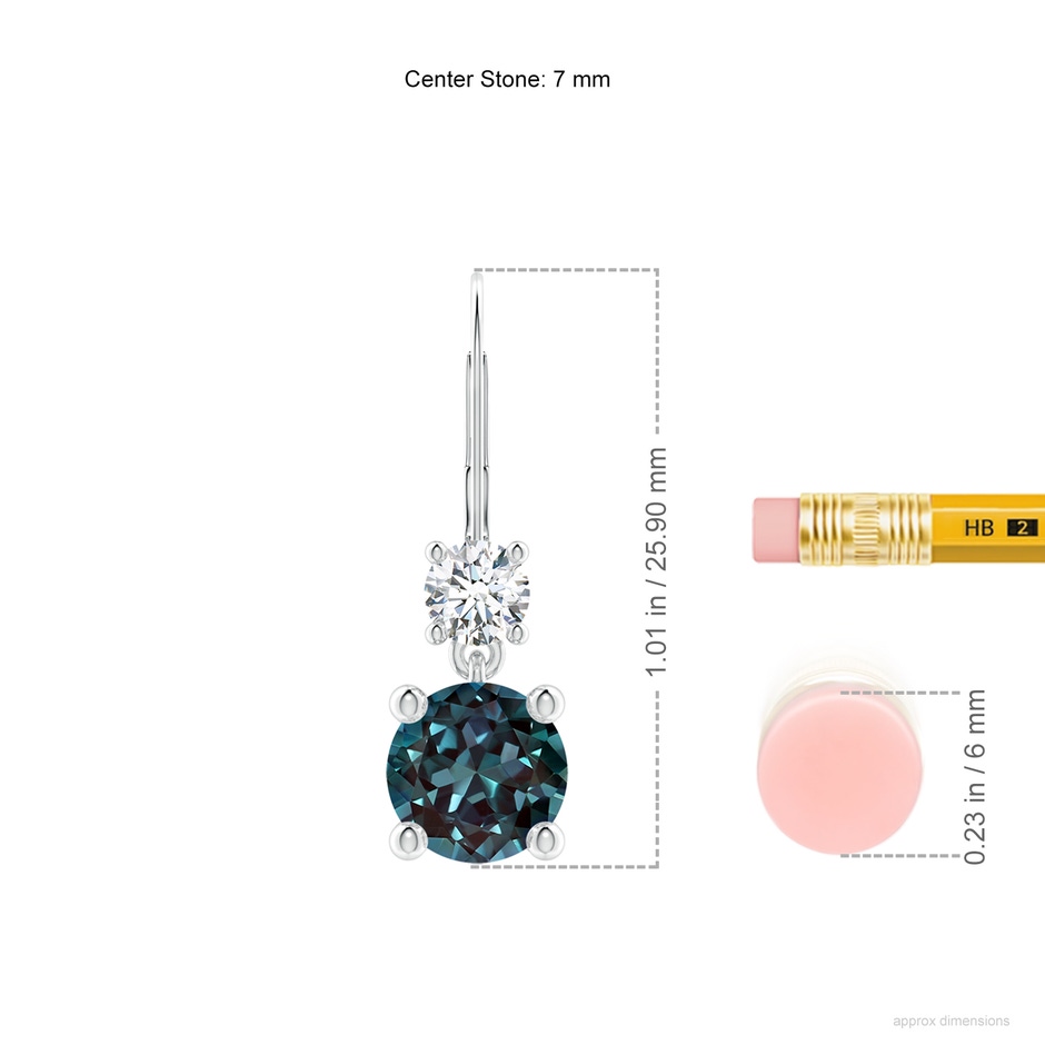 7mm Labgrown Round Lab-Grown Alexandrite Leverback Dangle Earrings with Diamond in 18K White Gold ruler