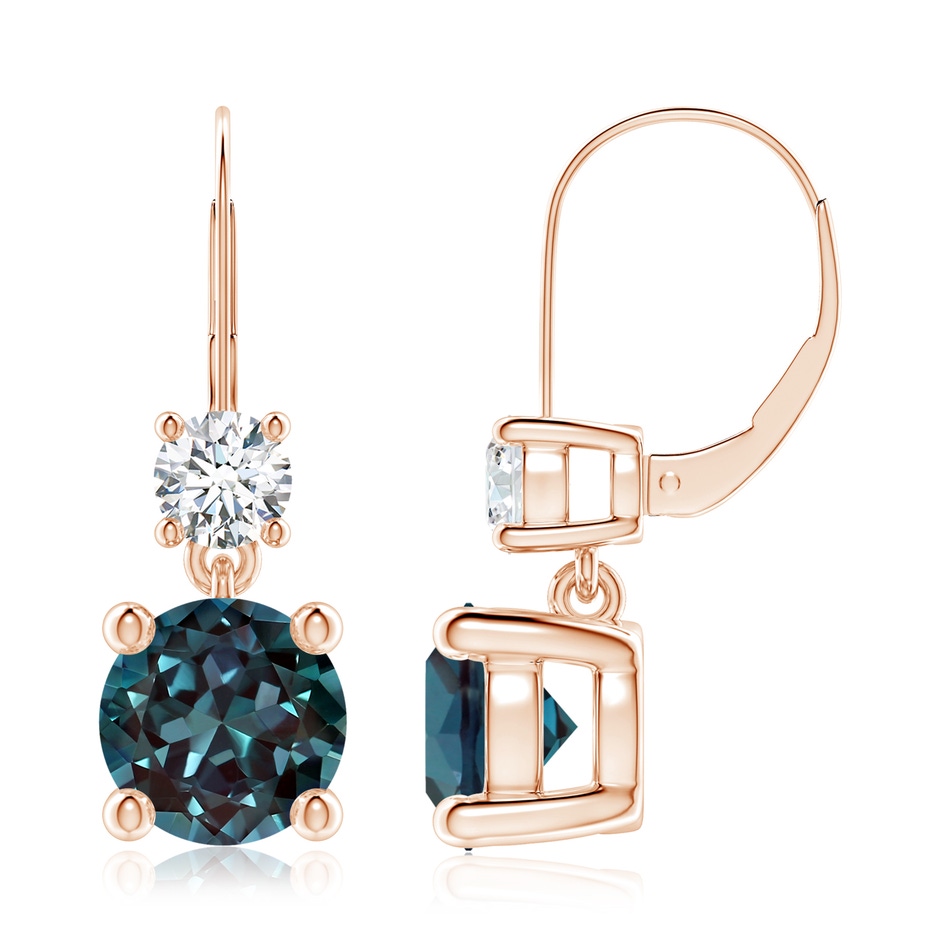 8mm Labgrown Round Lab-Grown Alexandrite Leverback Dangle Earrings with Diamond in Rose Gold 