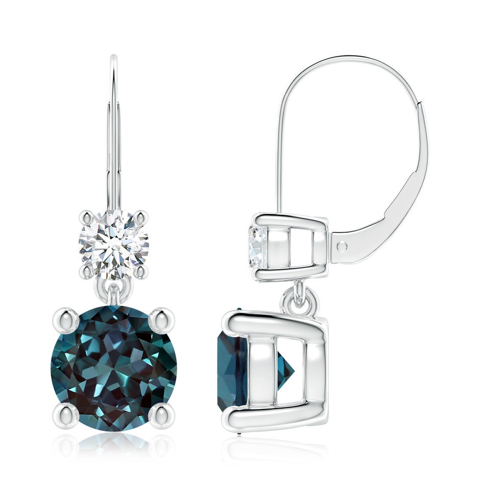 8mm Labgrown Round Lab-Grown Alexandrite Leverback Dangle Earrings with Diamond in White Gold 