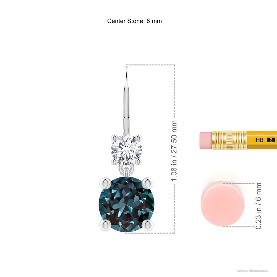 8mm Labgrown Round Lab-Grown Alexandrite Leverback Dangle Earrings with Diamond in White Gold ruler