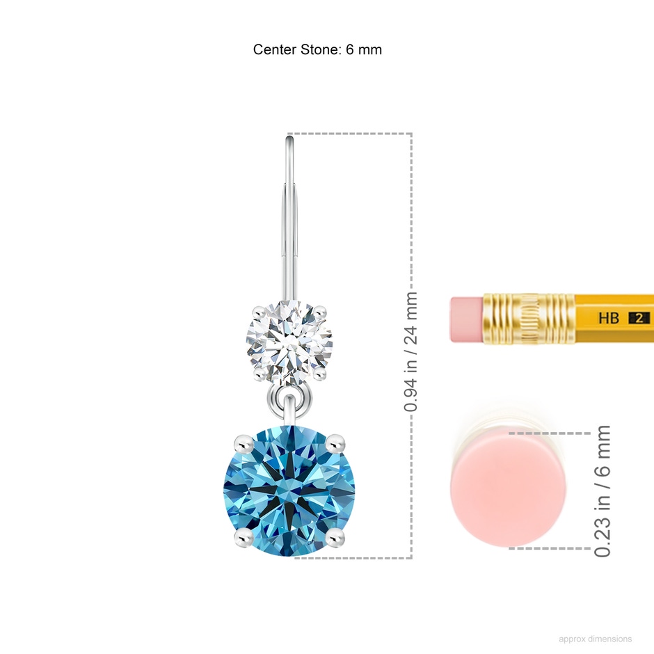 6mm Labgrown Round Lab-Grown Fancy Intense Blue Diamond Leverback Dangle Earrings in P950 Platinum ruler