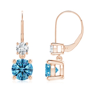 7mm Labgrown Round Lab-Grown Fancy Intense Blue Diamond Leverback Dangle Earrings in Rose Gold