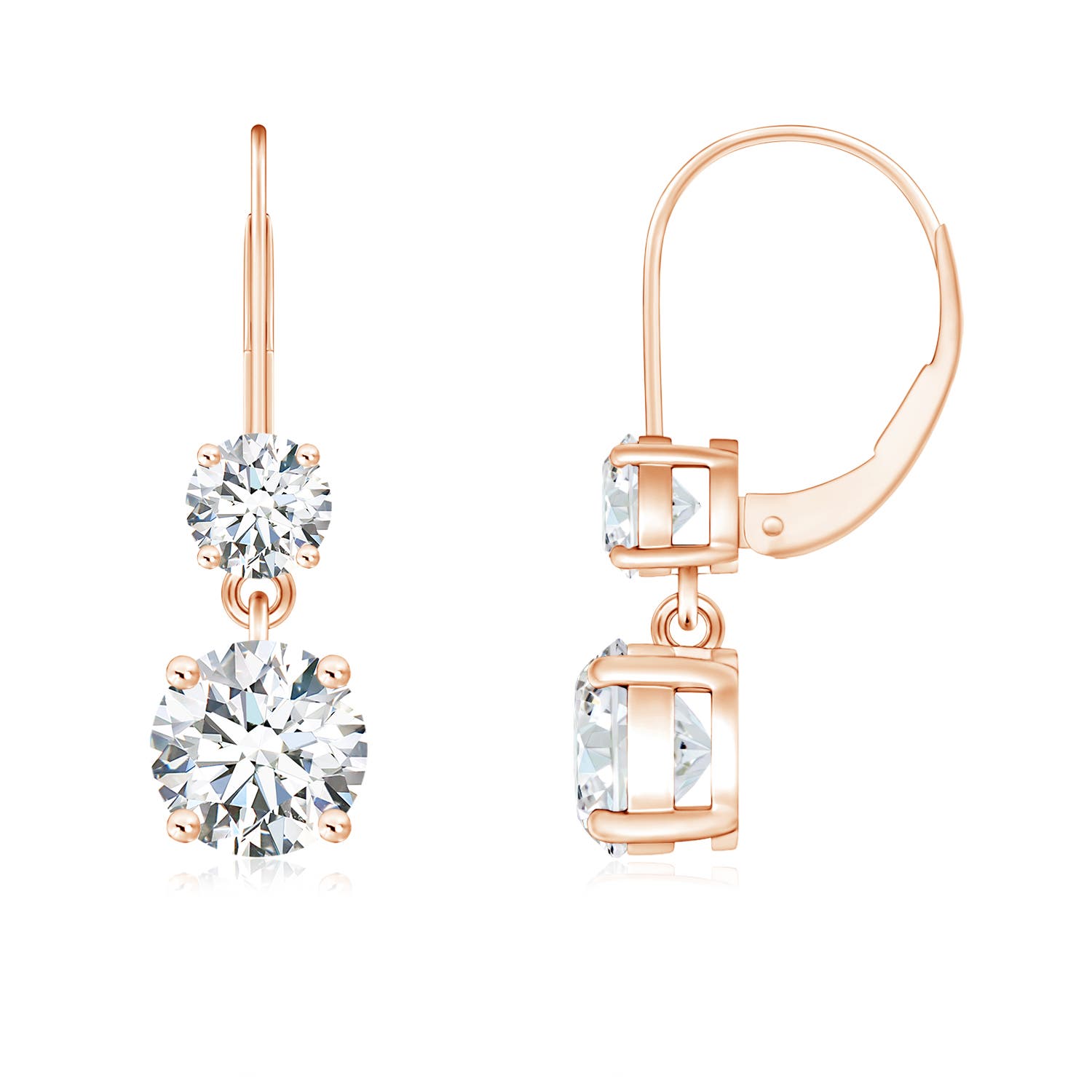 5mm FGVS Lab-Grown Round Diamond Leverback Dangle Earrings with Diamond in 18K Rose Gold