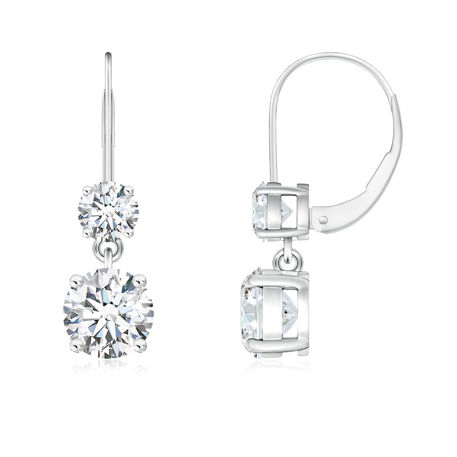 5mm FGVS Lab-Grown Round Diamond Leverback Dangle Earrings with Diamond in 18K White Gold 