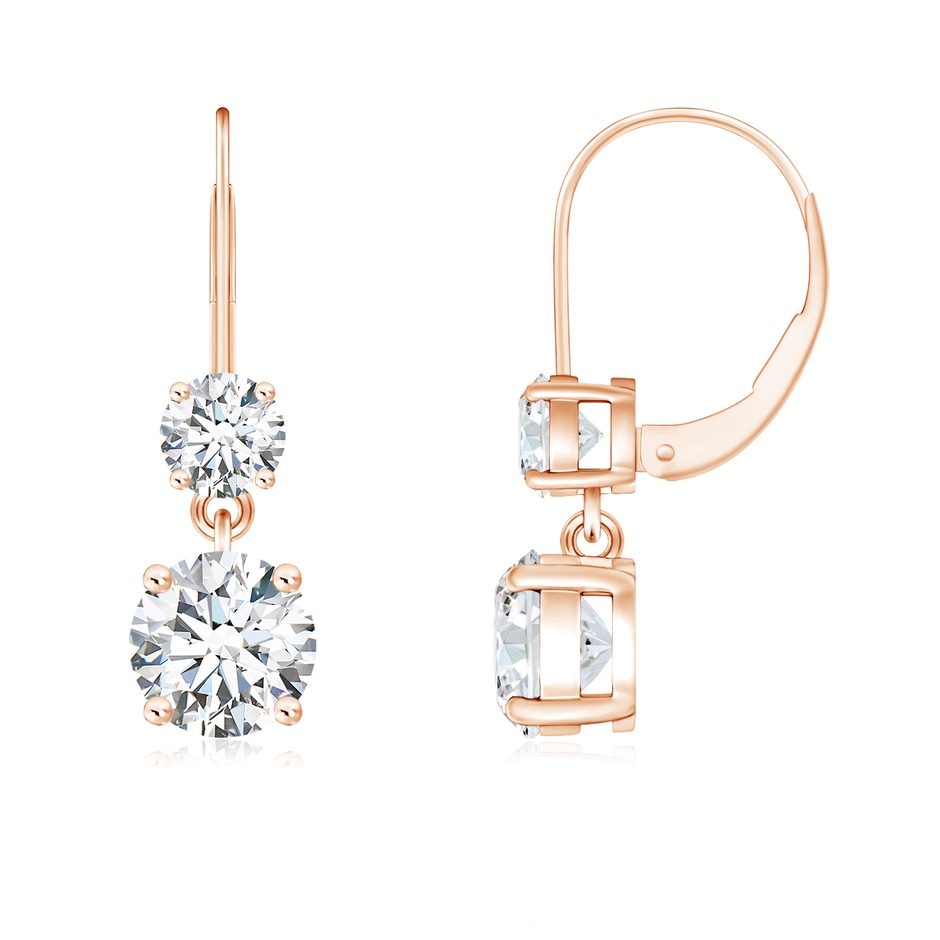 5mm FGVS Lab-Grown Round Diamond Leverback Dangle Earrings with Diamond in Rose Gold 