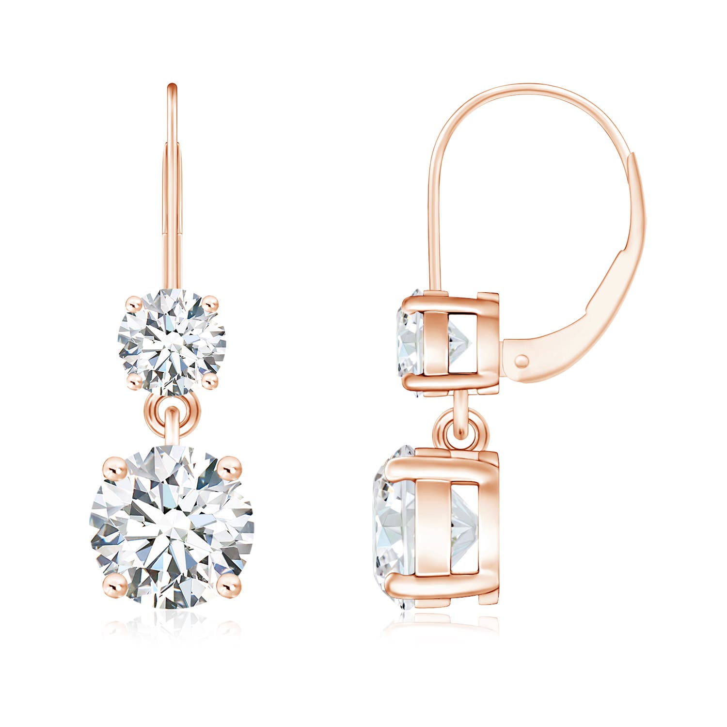 6mm FGVS Lab-Grown Round Diamond Leverback Dangle Earrings with Diamond in 18K Rose Gold