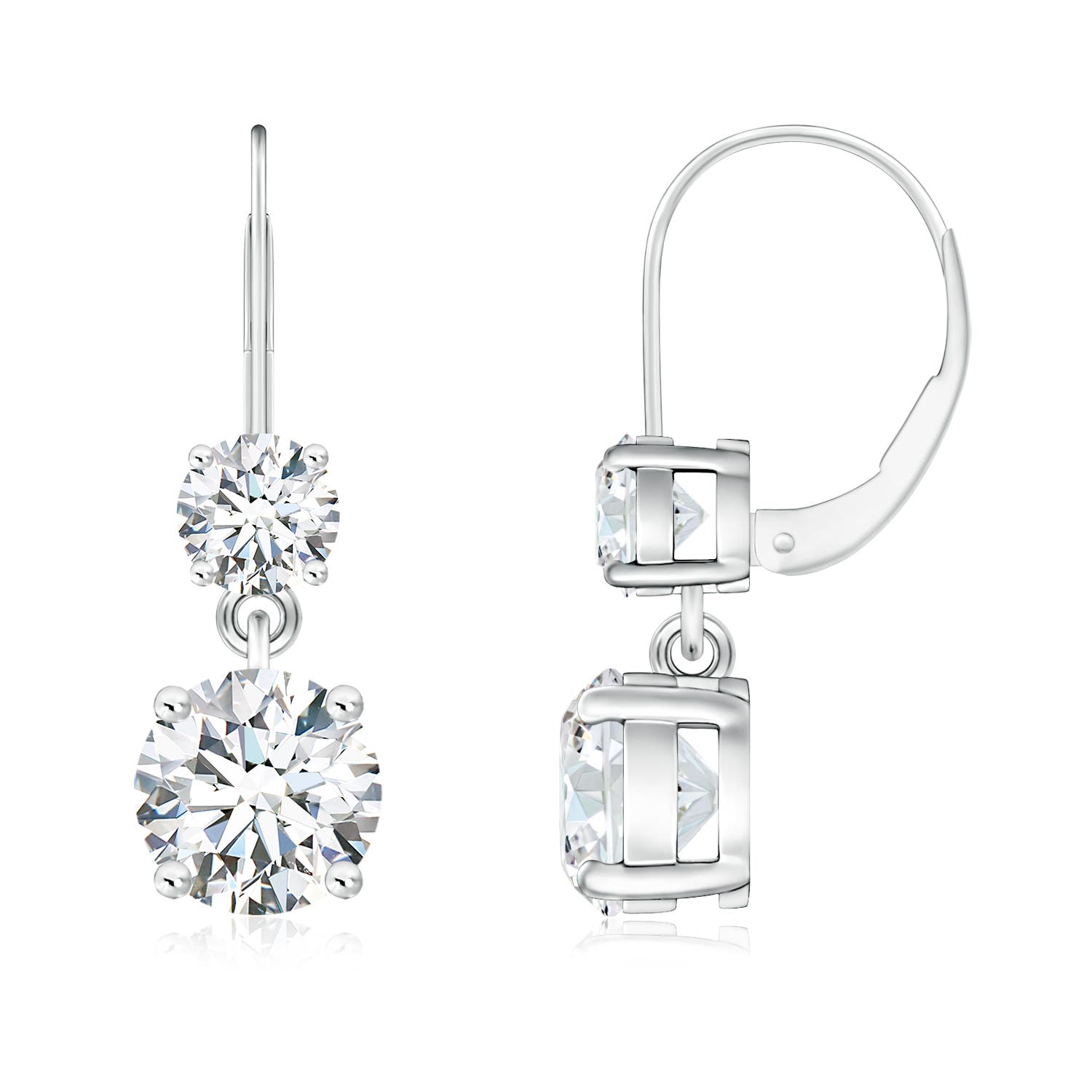 6mm FGVS Lab-Grown Round Diamond Leverback Dangle Earrings with Diamond in 18K White Gold