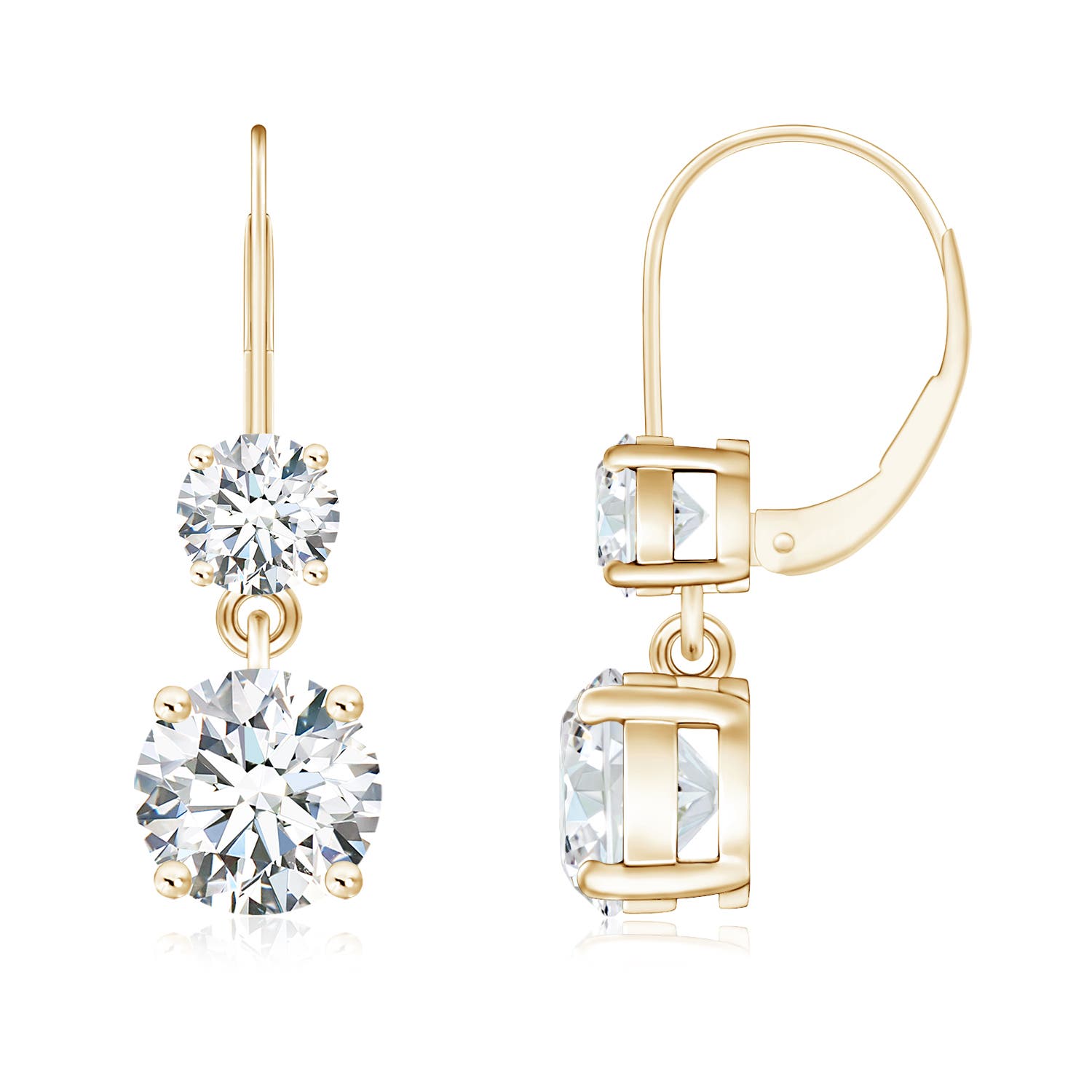 6mm FGVS Lab-Grown Round Diamond Leverback Dangle Earrings with Diamond in 18K Yellow Gold