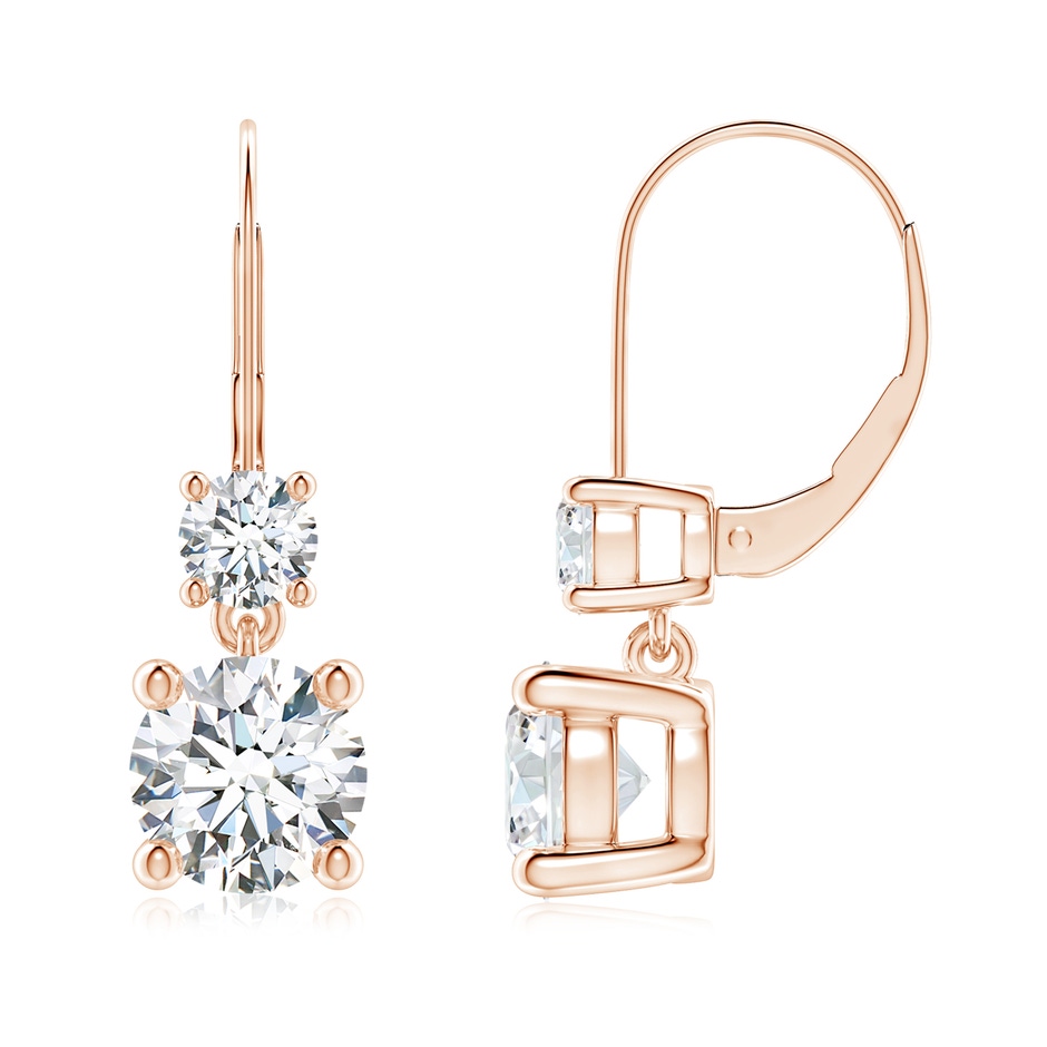 7mm FGVS Lab-Grown Round Diamond Leverback Dangle Earrings with Diamond in Rose Gold 