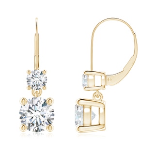 7mm FGVS Lab-Grown Round Diamond Leverback Dangle Earrings with Diamond in Yellow Gold