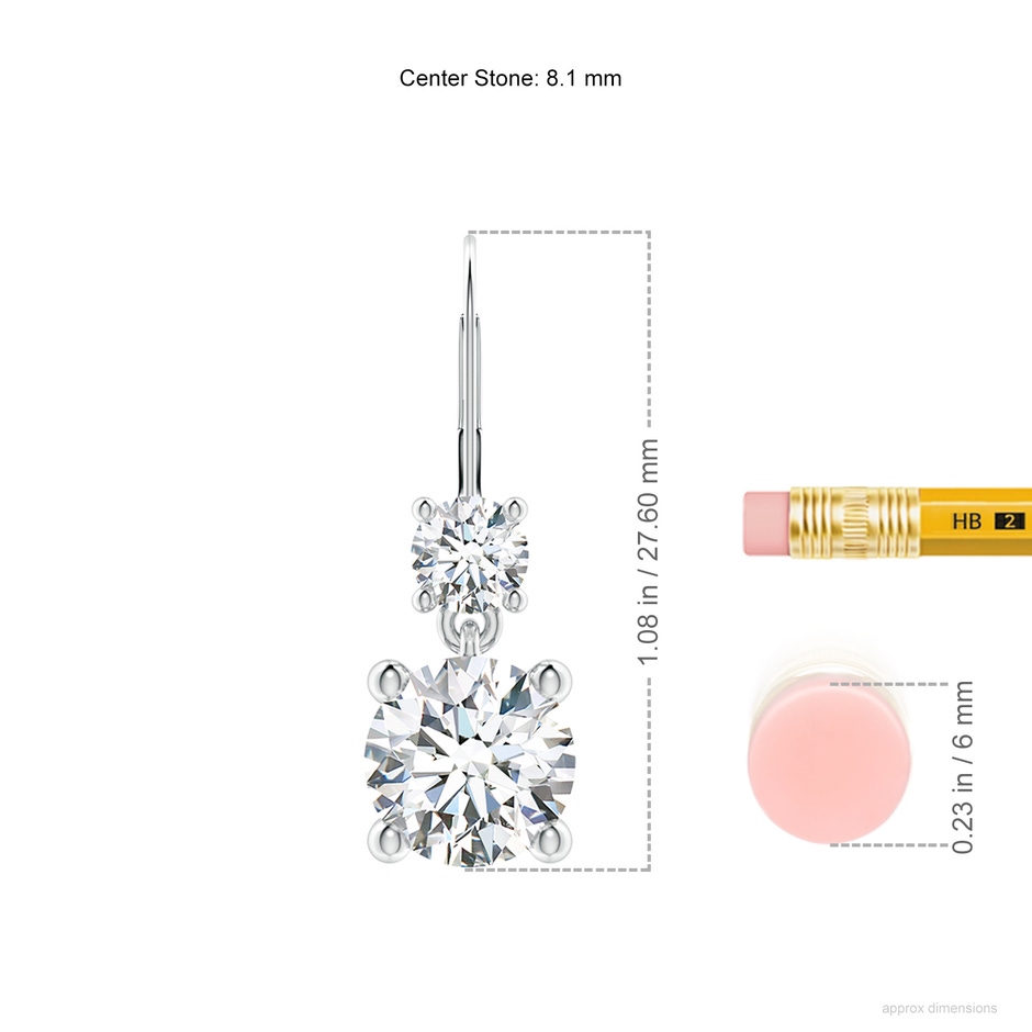 8.1mm FGVS Lab-Grown Round Diamond Leverback Dangle Earrings with Diamond in S999 Silver ruler