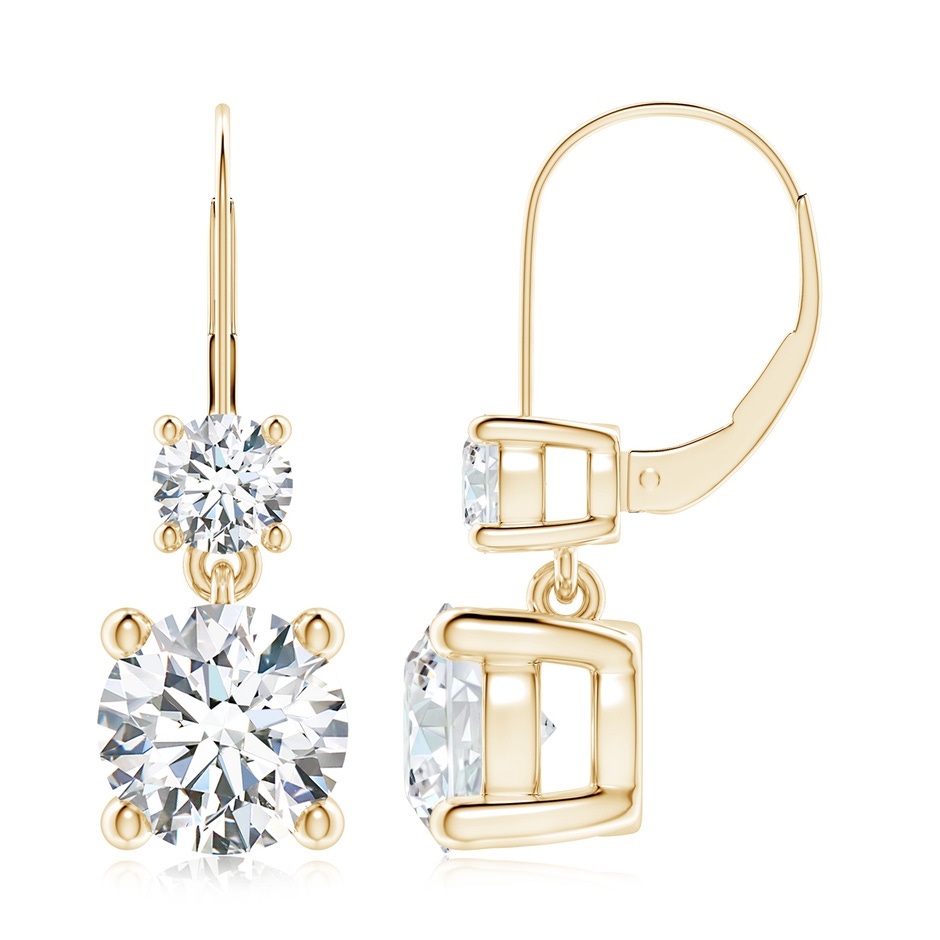8.1mm FGVS Lab-Grown Round Diamond Leverback Dangle Earrings with Diamond in Yellow Gold 