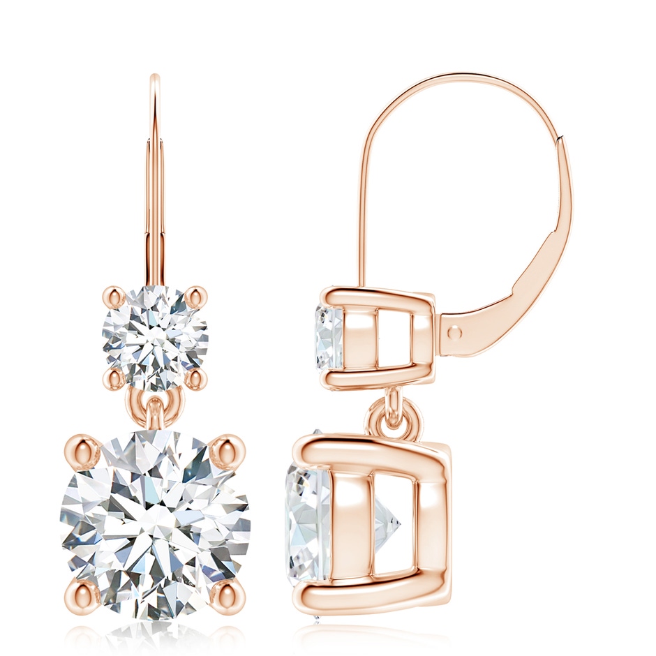 8.9mm FGVS Lab-Grown Round Diamond Leverback Dangle Earrings with Diamond in Rose Gold 
