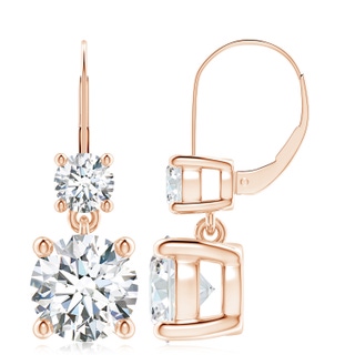 9.2mm FGVS Lab-Grown Round Diamond Leverback Dangle Earrings with Diamond in 9K Rose Gold